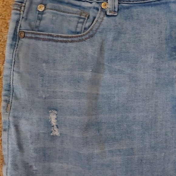 Emjean Light Blue Denim Distressed Jeans Mini Skirt Small Frayed Hem - Picture 2 of 12